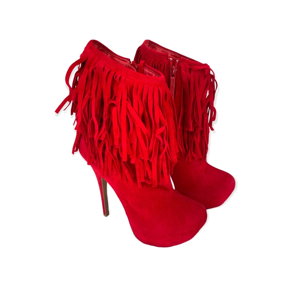 Faux Red Suede Platform Booties - image 1